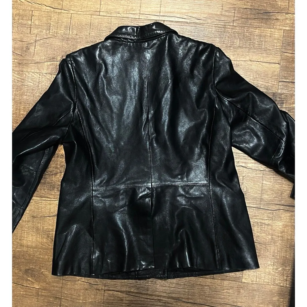 Vintage 100% leather black blazer jacket - Image 2