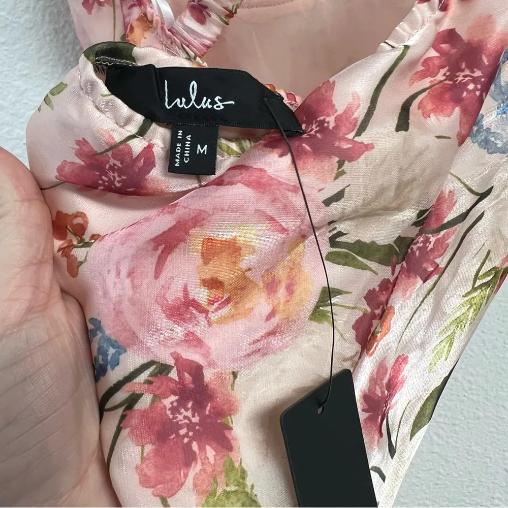 Lulus Alaia Blush Multi Floral Satin Backless Midi Dress Pink Size Medium NWT - Image 12