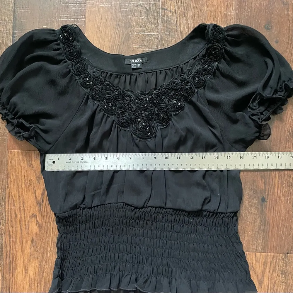 XOXO black top with roses and silver sequins, size M - Image 9