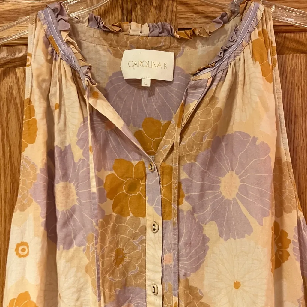 Carolina K Isidora Vall Kaftan Tiered Ruffle Floral Print Maxi Dress Size Large Yellow - Image 9