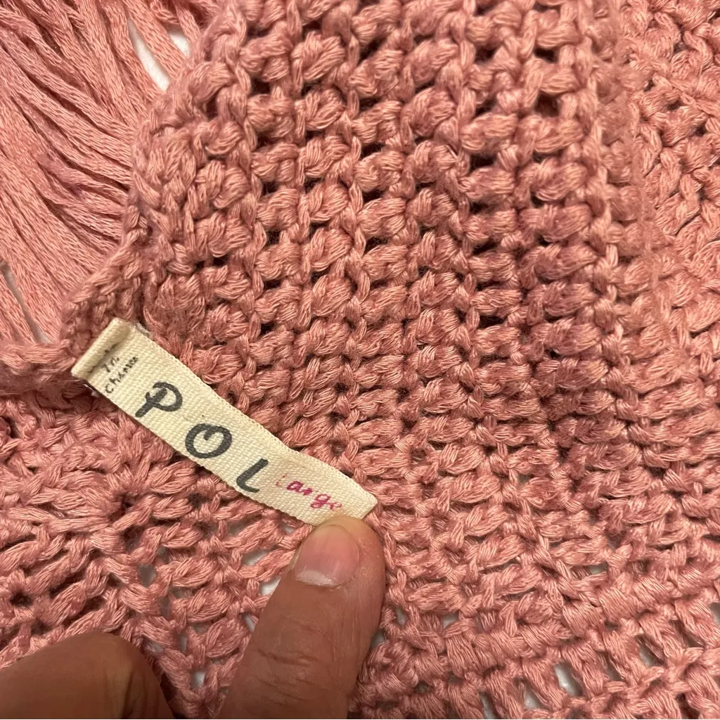 POL Crochet Fringe Crop Top Bralette – Boho Festival Tank, Dusty Rose Pink, Sz L - Image 10