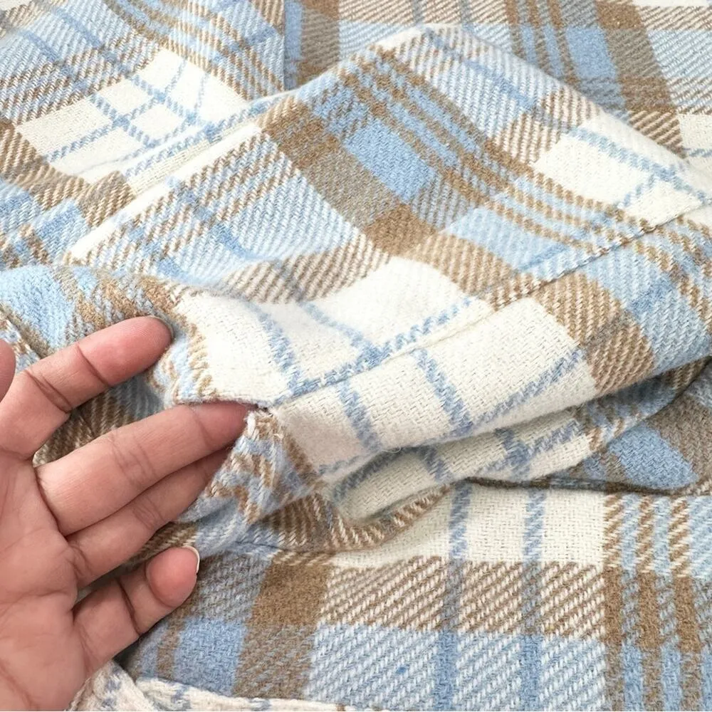 Liv & Lottie Cream Plaid Shirt Jacket size Small Oversized Preppy Boutique Blue - Image 6