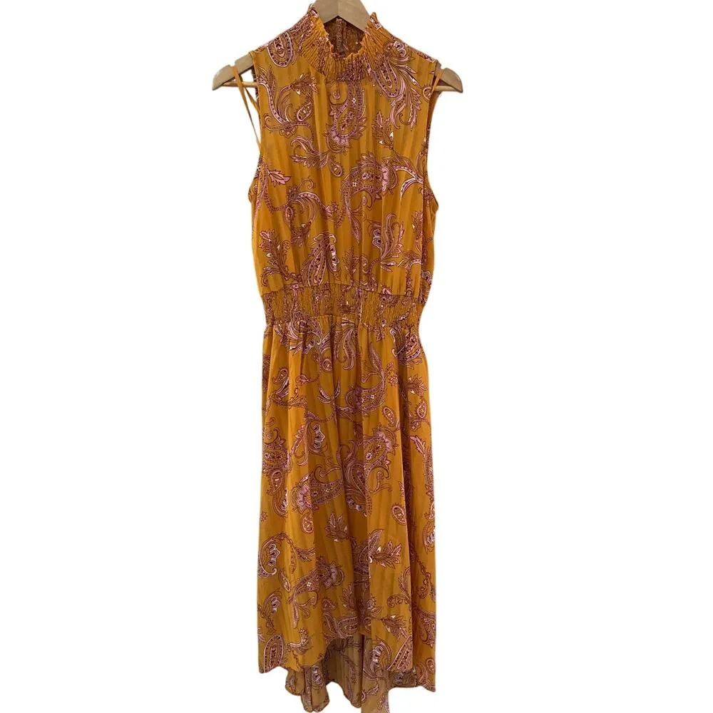 Nanette Lepore Hi-Lo Pink Paisley  Summer Sleeveless in Sun Squash Dress Size 10 - Image 7