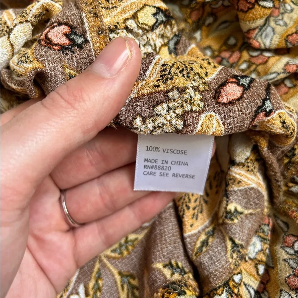 🦋 Rachel Zoe Yellow Brown Floral Ruffle Mini Skirt Stretch Casual Large - Image 3