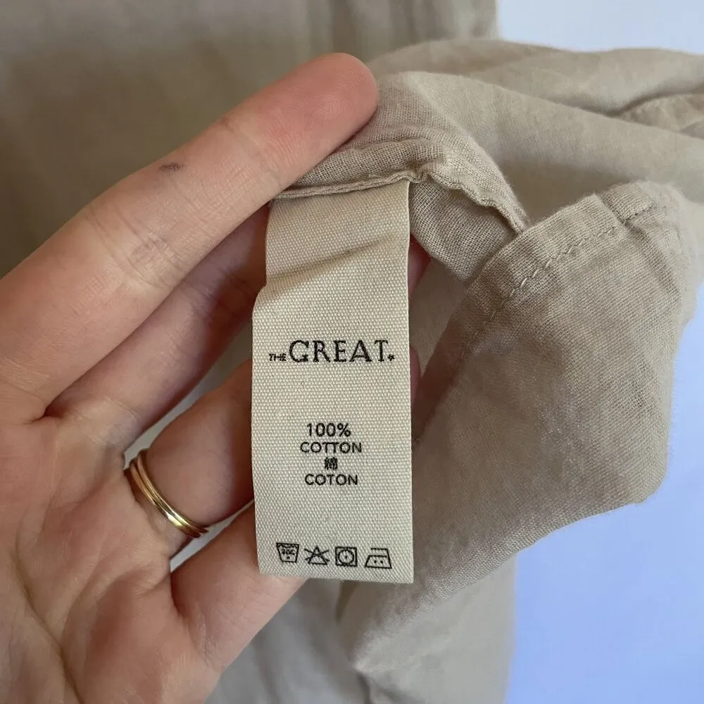 The Great. tan beige sheer v-neck flowy cotton dress size 2 delicate summer - Image 4