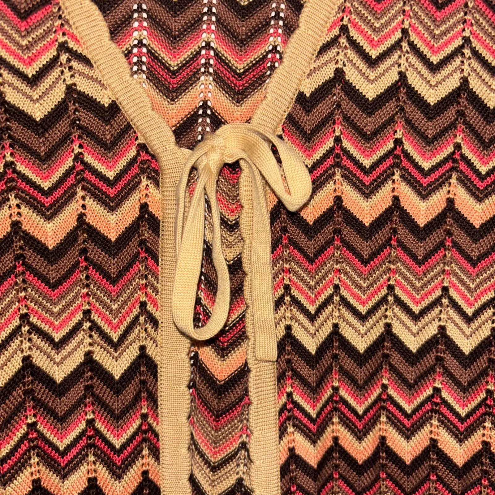 Vintage Laura Ashley Petites Silk Blend Chevron Open Front Cardigan Duster - Image 3