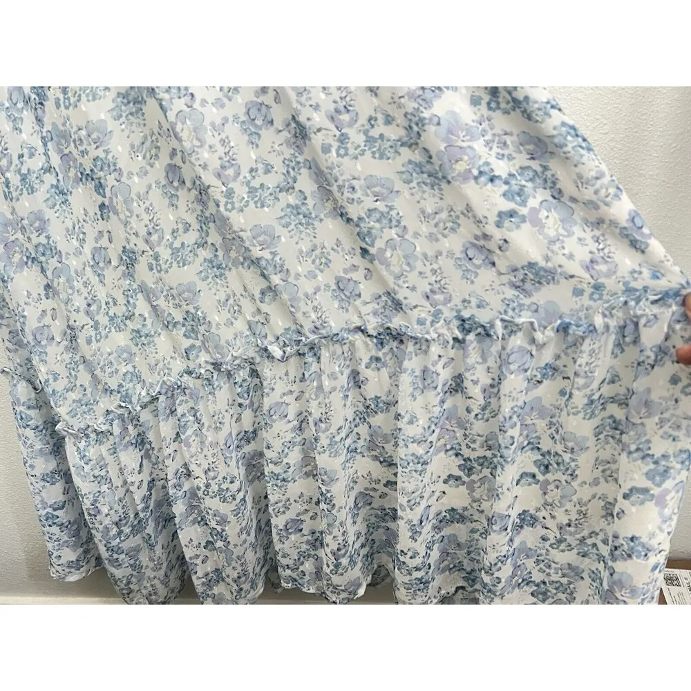 Lulu's My Love Story White Floral Print Tie-Back Maxi Tiered Dress Coastal Small - Image 6