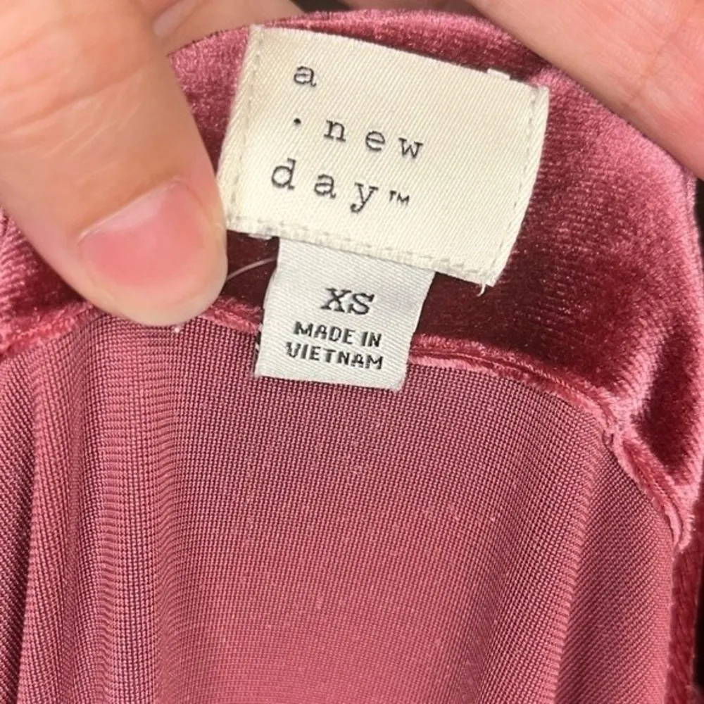 a new day Pink Velvet Long Sleeve Faux Wrap Dress Size XS - Image 3