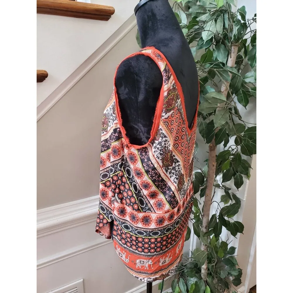 Love on a Hanger Women Orange 100% Polyester V Neck Sleeveless Top Blouse Size L - Image 5