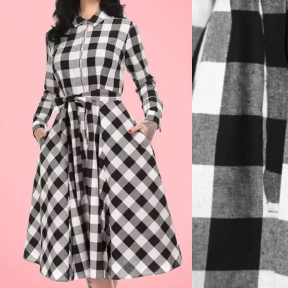 Collectif X ModCloth 50s Mara Check Midi Fit & Flare Shirtdress Shirt Dress Black Size XS - Image 2
