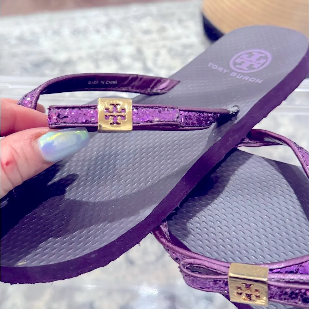 Purple Glitter Bow Flip Flops - Image 6