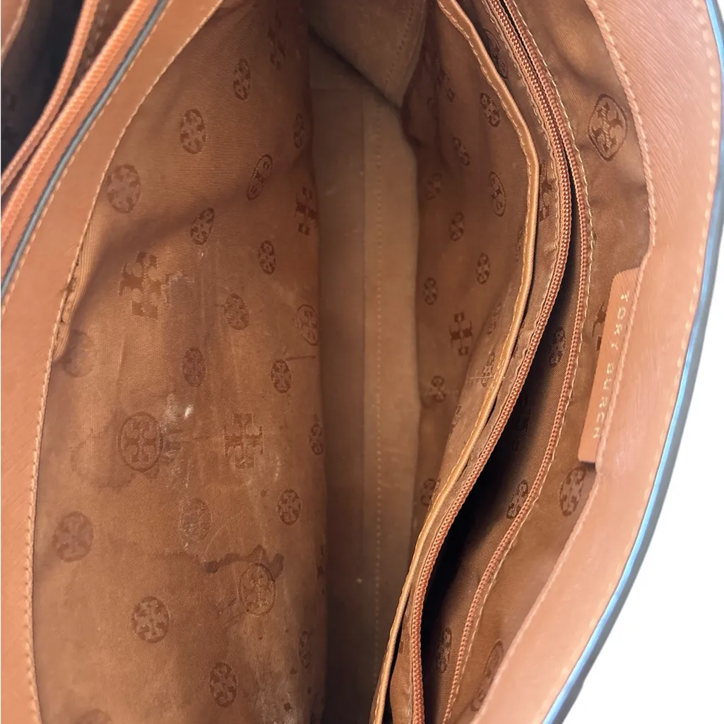 Tory Burch York Gold Buckle Saffiano Tan Leather Tote Bag Large Zip Carryall - Image 6