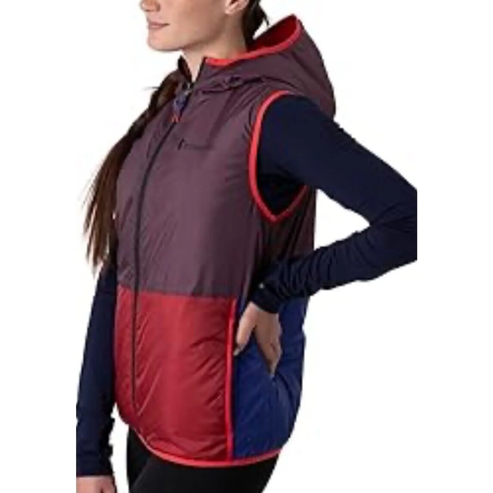 Cotopaxi Teca Calido Hooded Vest Women Size‎ XS Red Hot Sun Reversible Zip NWT - Image 2