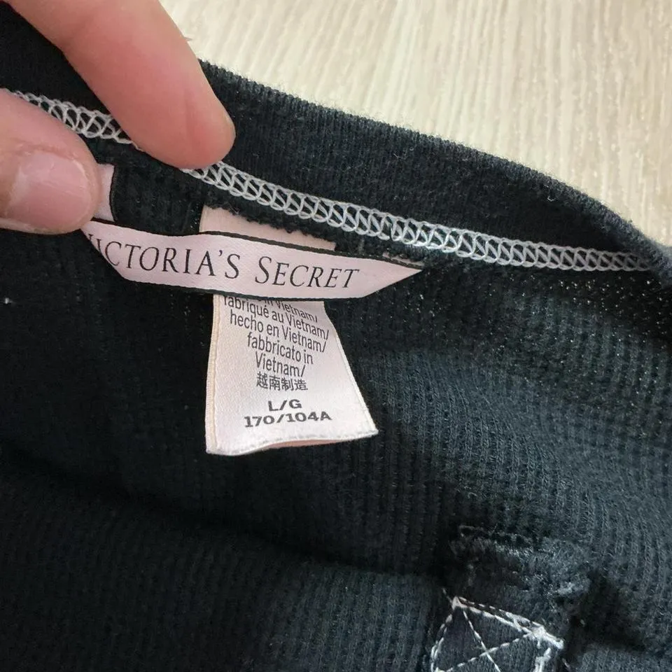 Victoria's Secret Black Ribbed Henley Tank Dress L G Sleepwear - Image 4