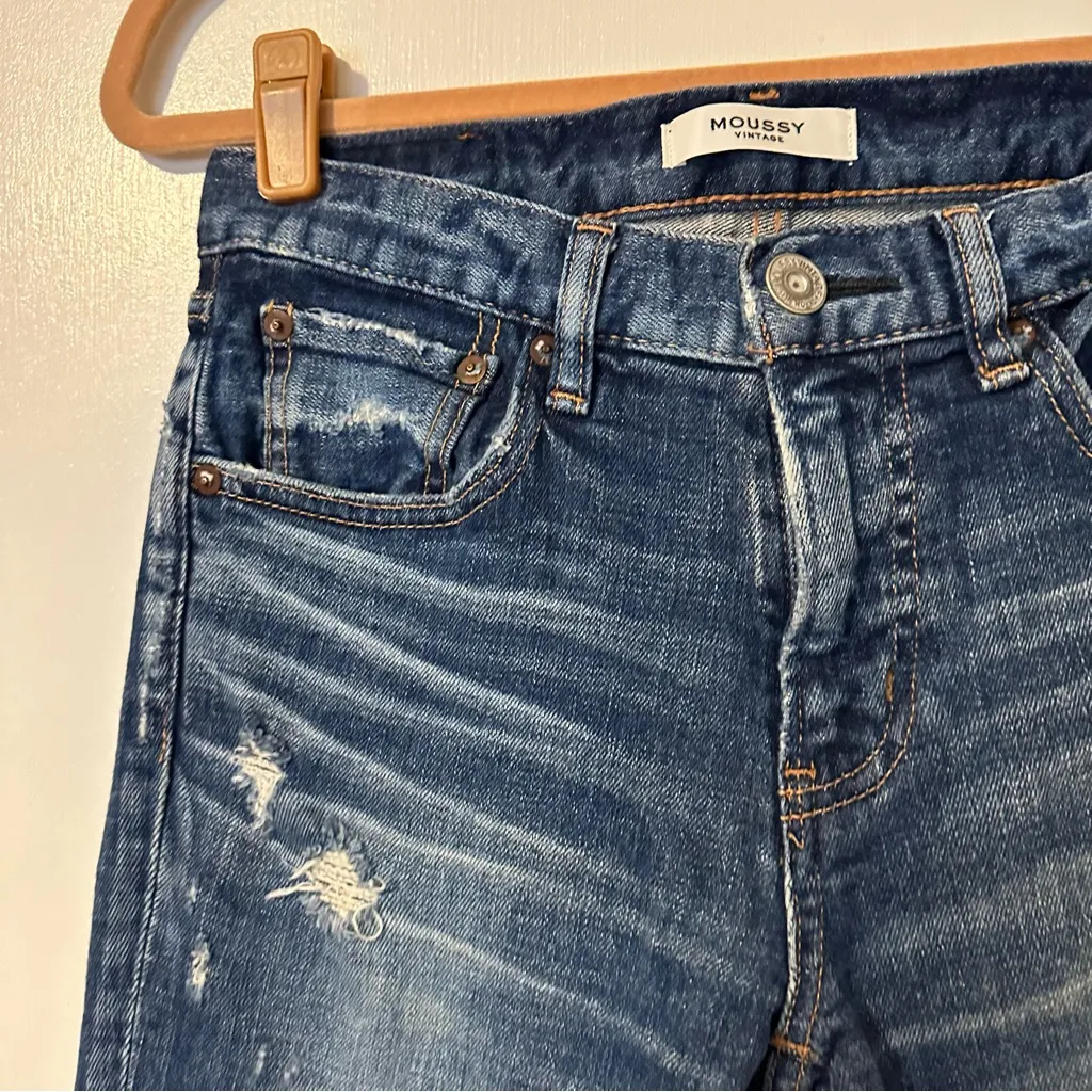 Moussy Vintage Glendale Mid Rise Skinny Distressed Jeans Raw Hem Womens 26 Blue - Image 4