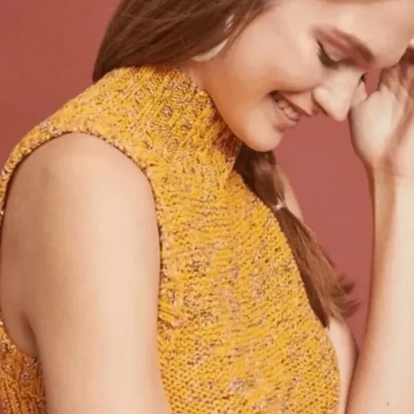 Anthropologie Sunrise Sweater Knit Tank Vest Women’s XS Marled Orange Mockneck - Image 4