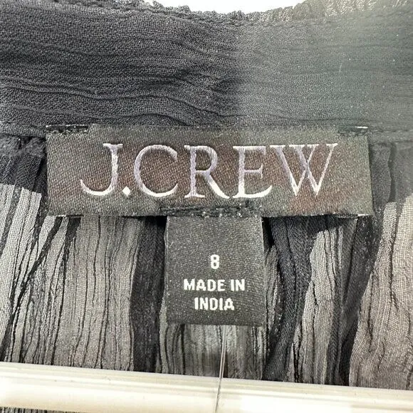 J. Crew Women's Size 8 Black Ruffle button-up shirt in crinkle chiffon Sheer NWT - Image 3