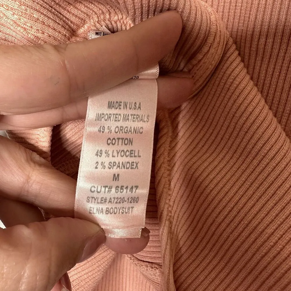 Agolde Women's Ribbed Elna Corset-Seam Bodysuit Grapefruit Size Medium - Image 7