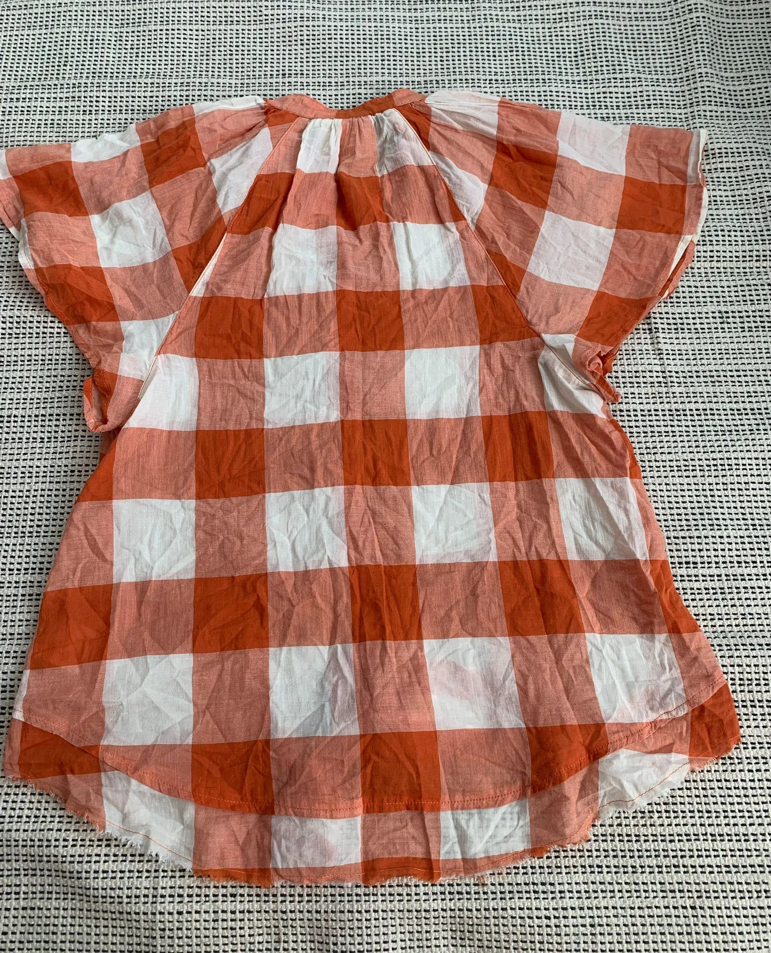 Anthropologie Maeve Orange Gingham Blouse XS - Image 3
