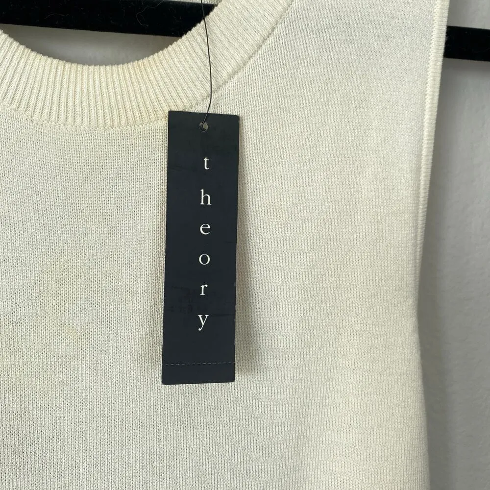 THEORY Maysen Prosecco Dress Ivory Ice Knit Size Small NWT Open Back A Line - Image 7