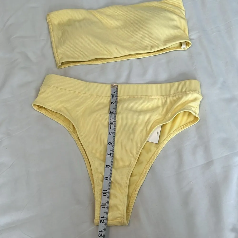 NWT Refuge swim szL yellow bandeau top high waisted bikini 1 tiny spot on top - Image 11