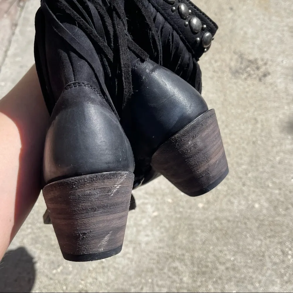 Liberty Black Western Fringe Studded Leather Boots size 7.5 - Image 3