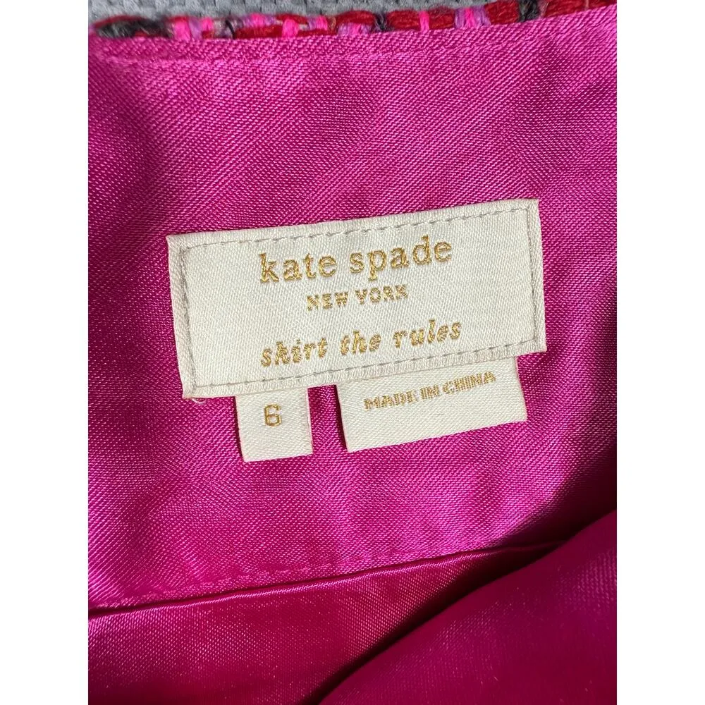 Kate Spade Tweed Mini Skirt Pink Plaid Wool Blend Size 6 - Image 5