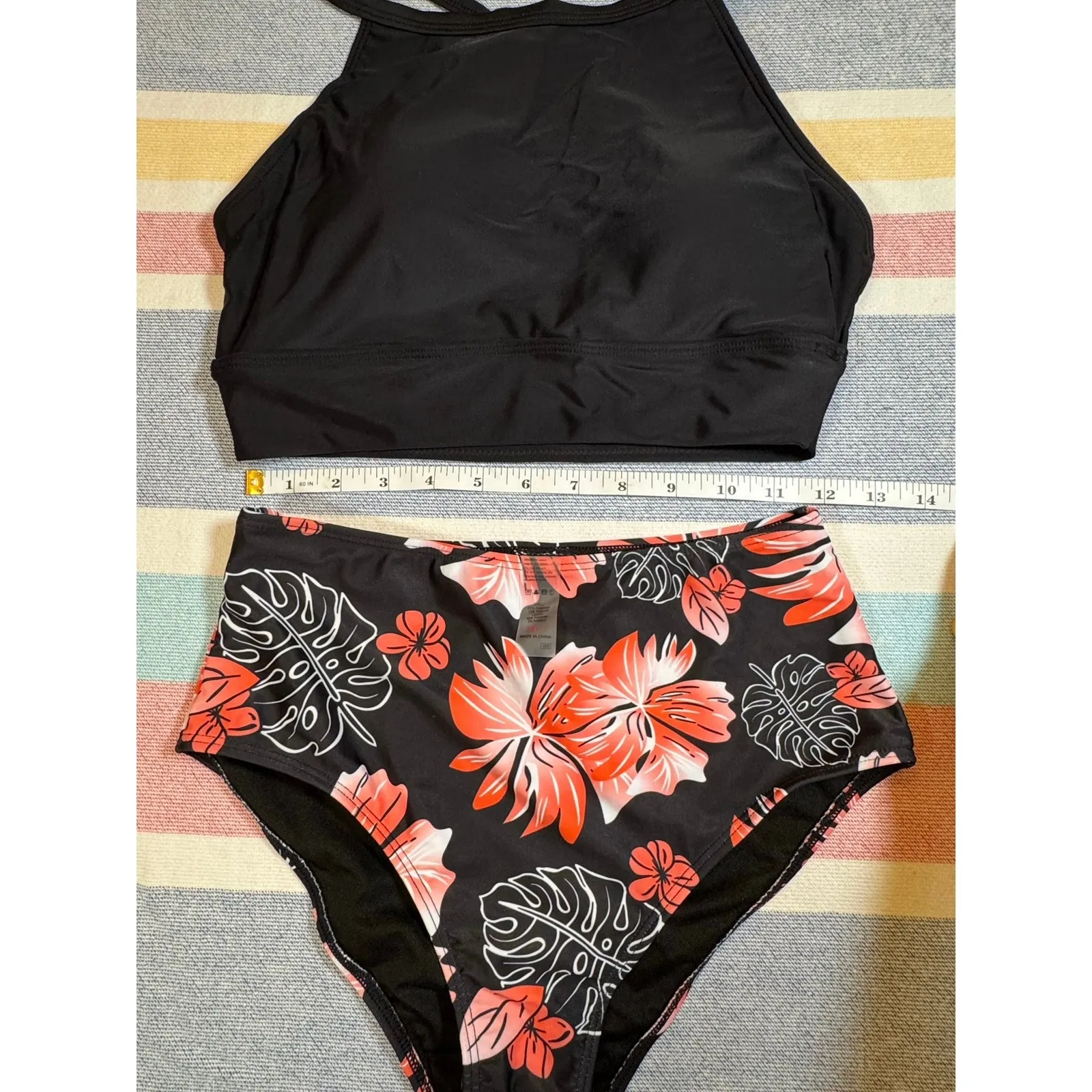 NWOT High-Neck Bikini Set – Floral & Black (Size S) - Image 4