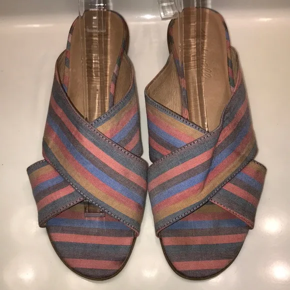 Madewell Women’s Ruthie Rainbow Striped Crossover Fabric Sandal Heels - Image 2