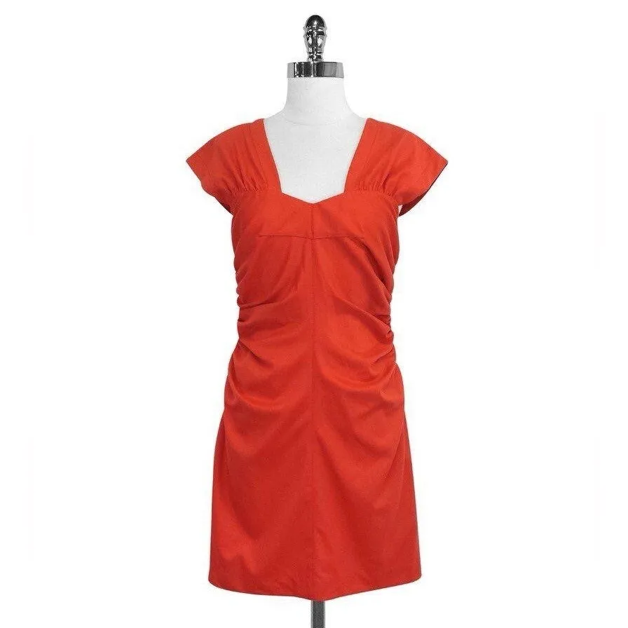 Robert Rodriguez Cocktail Dress Size 8 Orange Ruched Gathered Mini Cap Sleeve - Image 9