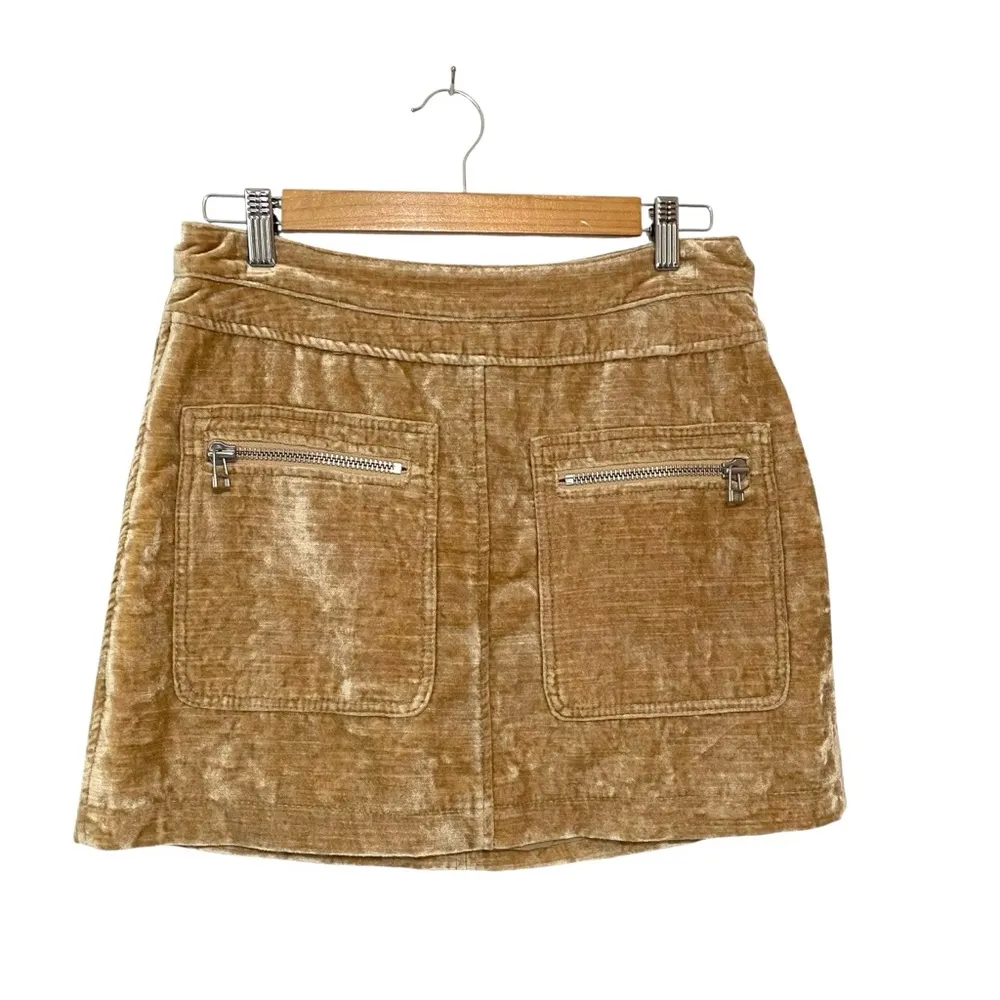 Free People Dust To Dust Crushed Velvet Tan Mini Skirt Festival size 6 - Image 2