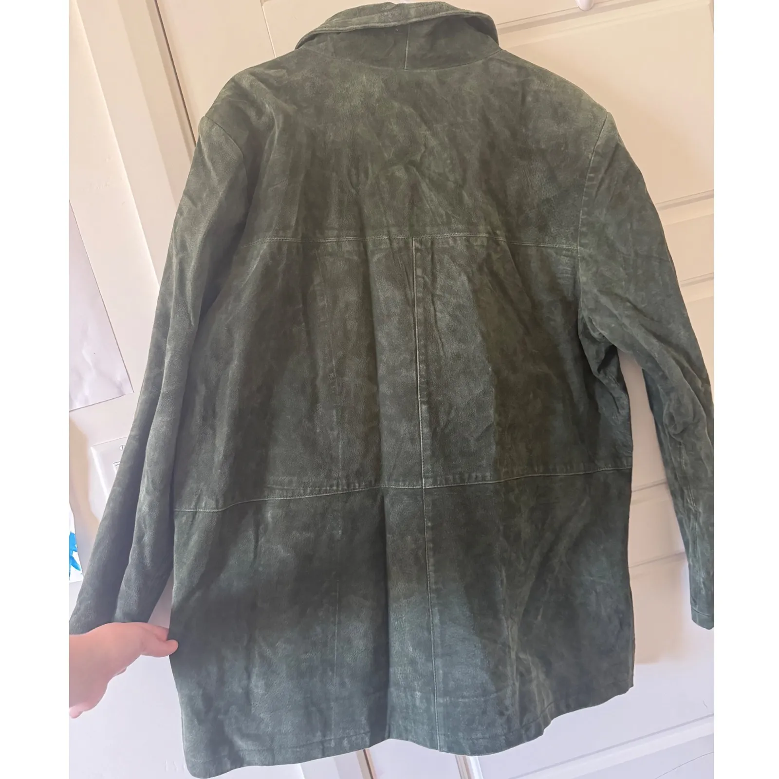 Vintage Jessica H sz XL 100% Leather Green Oversized Button Blazer Y2K 90s Women - Image 4