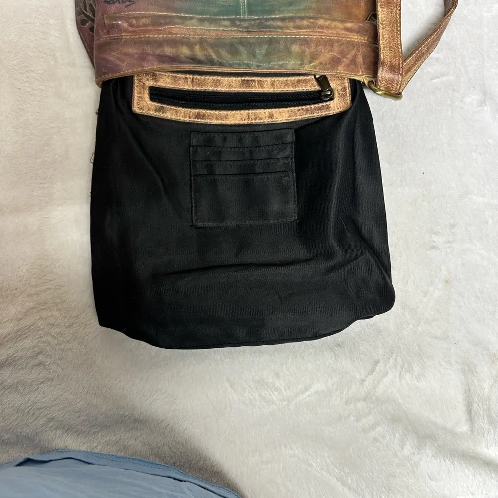 Vintage Anuschka Artistic Floral Handmade Leather Crossbody Bag - Image 12