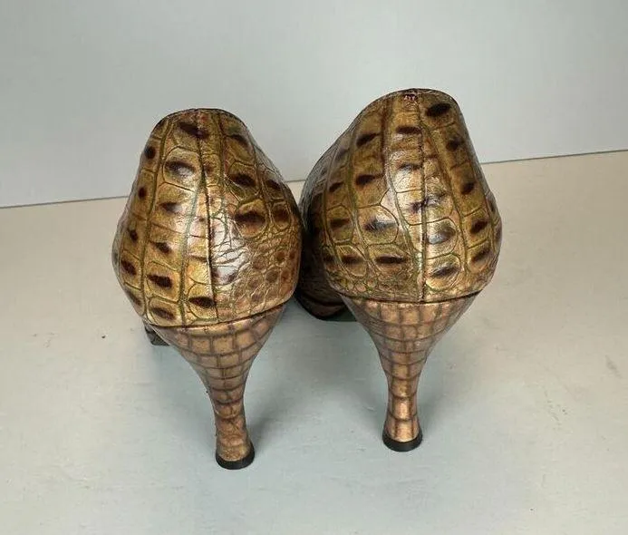 Donald J Pliner Women's Size 9M Brown Embossed Leather Stiletto Heel Pumps EUC - Image 4