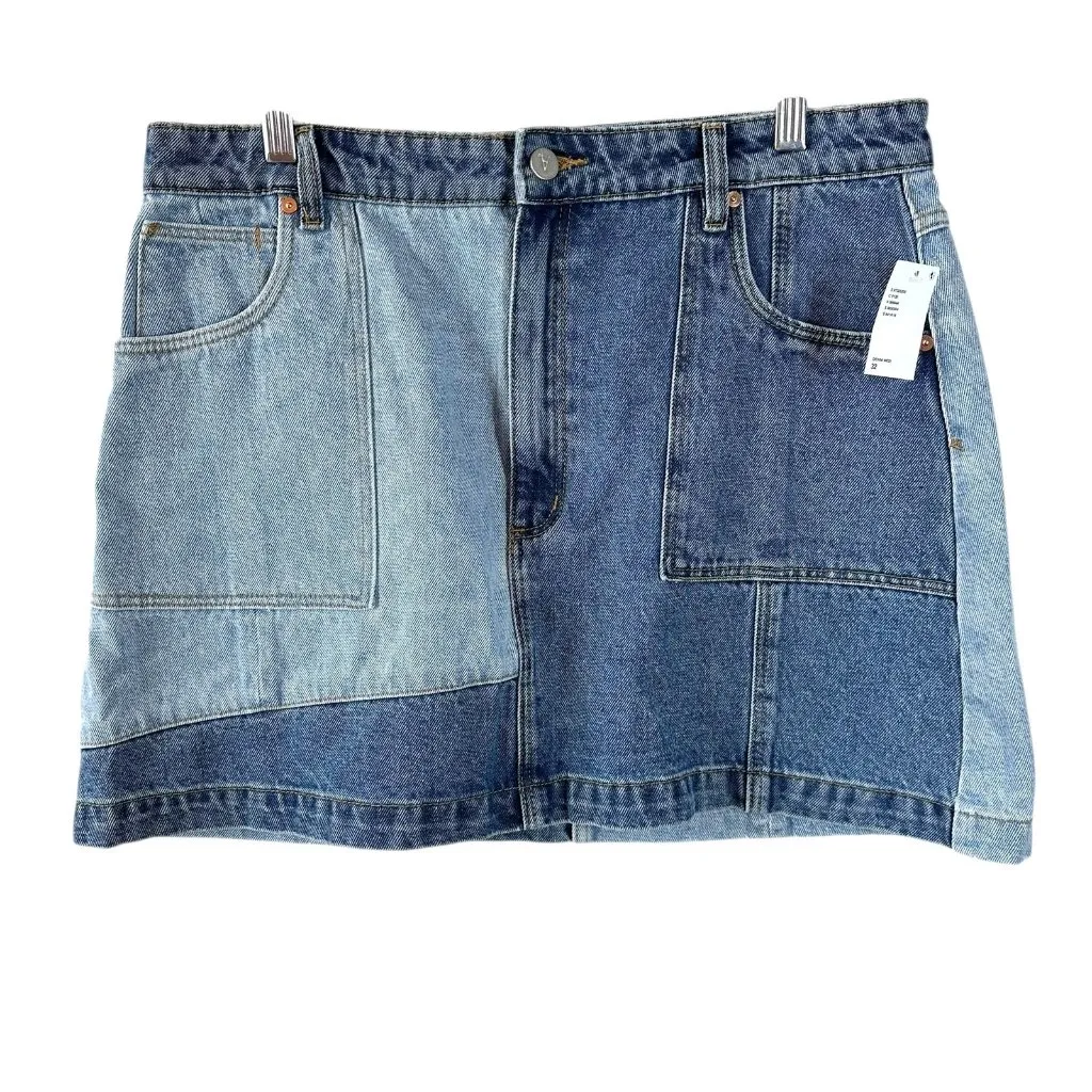 NWT Abrand Aline Patchwork Blue Denim Skirt Size 32 - Image 3