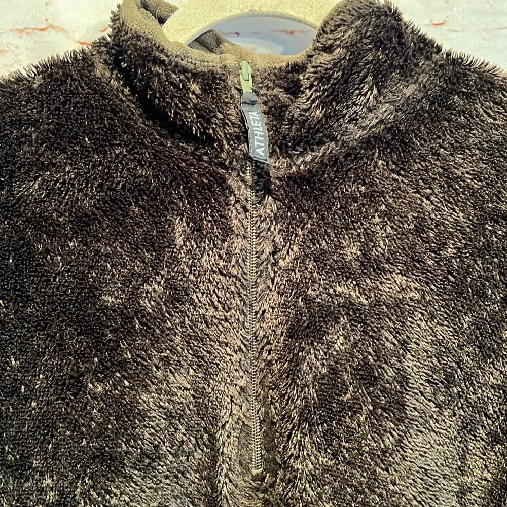 Athleta Womens Medium Polartec Jacket Green Fleece Lined 1/4 Zip Fuzzy Pullover - Image 2