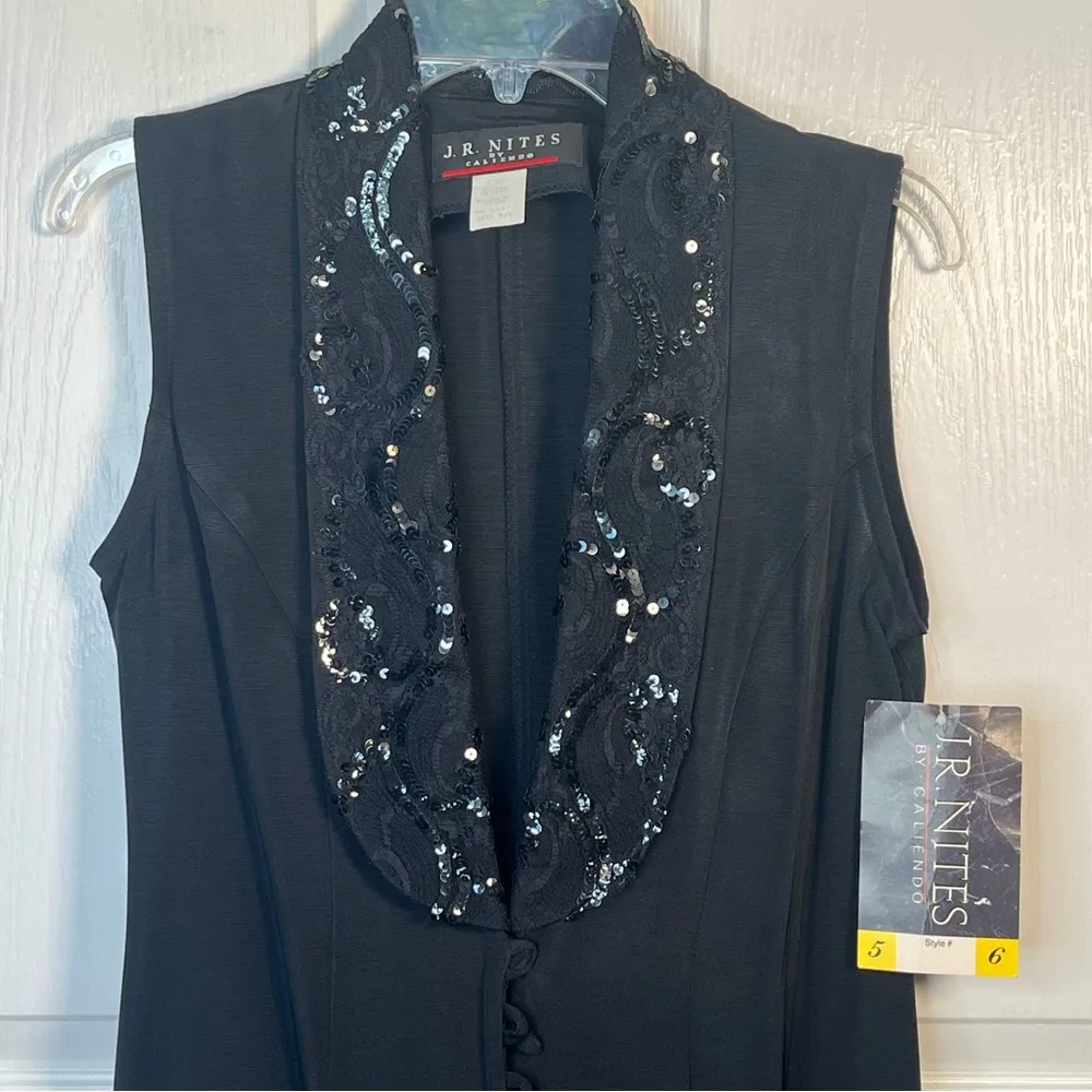 JR Nites Long Tuxedo Vest Black Sequined Collar Sz 5 / 6 NWT - Image 3