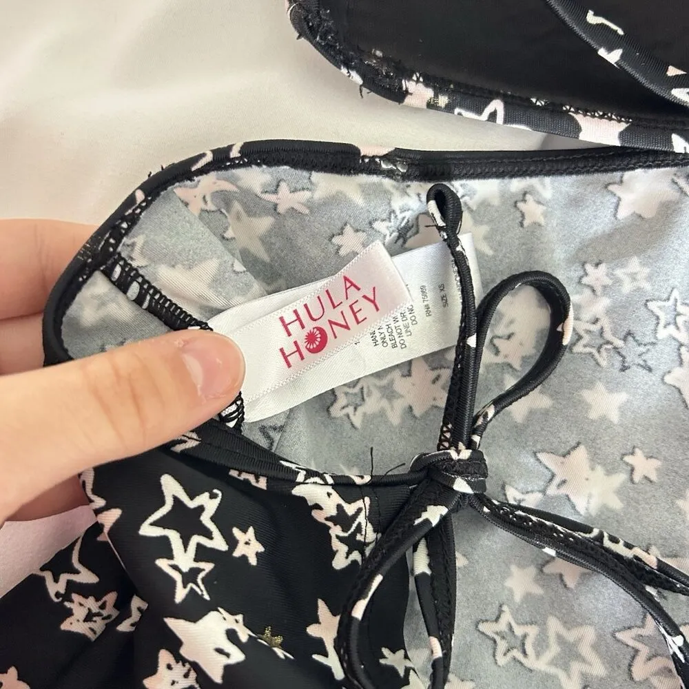 Hula Honey Womens XS Starstruck Cutout Halter Tankini Top Black Pink Stars Y2K - Image 8