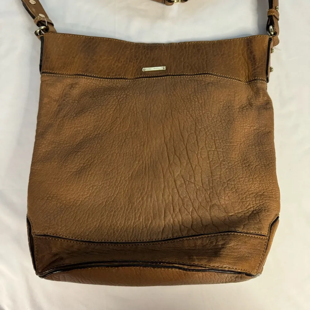 Rebecca Minkoff Large Brown Pebbled Leather Bucket Tote Purse Boho Minimalist - Image 2