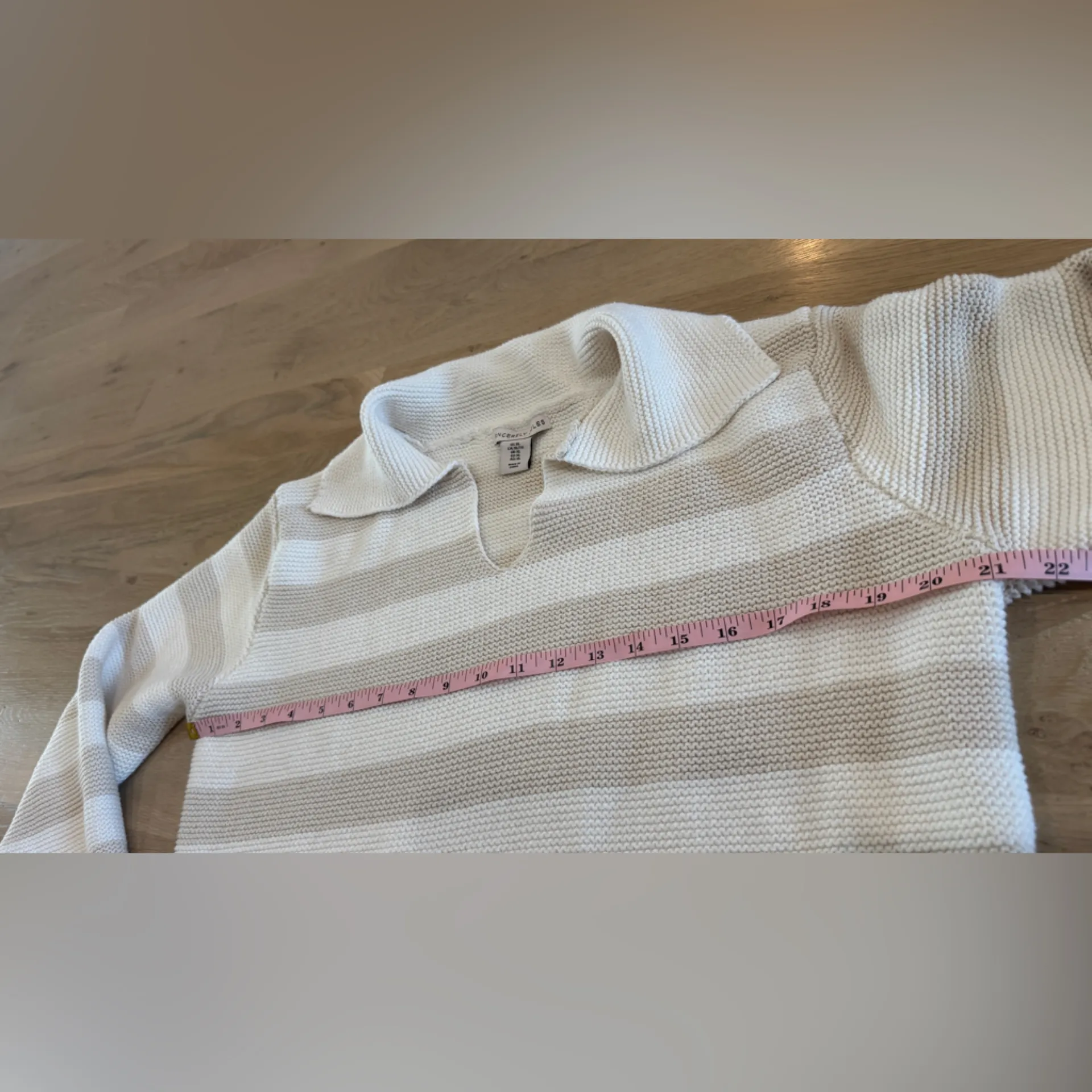 Sincerely Jules Cream tan Cropped Striped Polo Collared V - Image 5