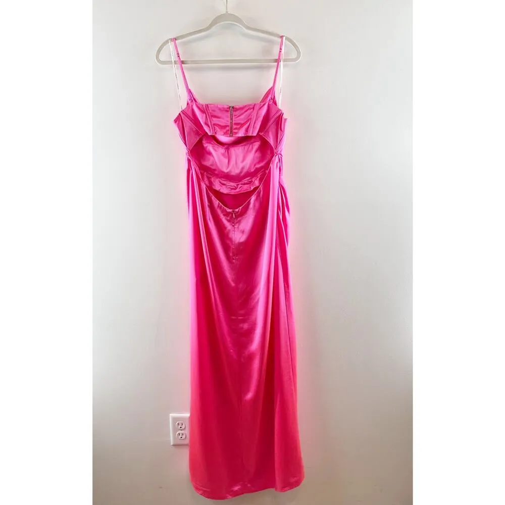 Retrofete Rosa Corset Drape Open Back Satin Maxi Slip Gown Dress Hot Pink Large - Image 10