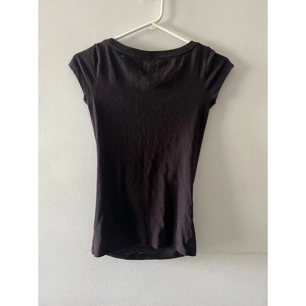 Aeropostale Top Women's Y2K XS Black Graphic Tee Palm Tree Cap Sleeve Tween - Image 3