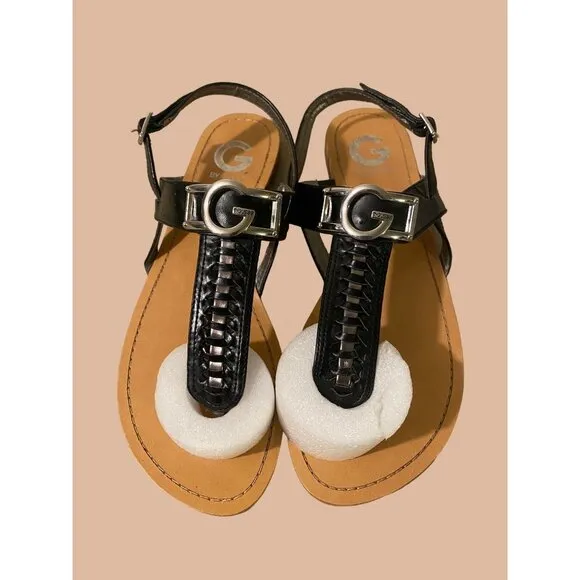 G by Guess Womens Sandals Size 9M Black Leather with Silver Buckle Decor Casual - Image 2