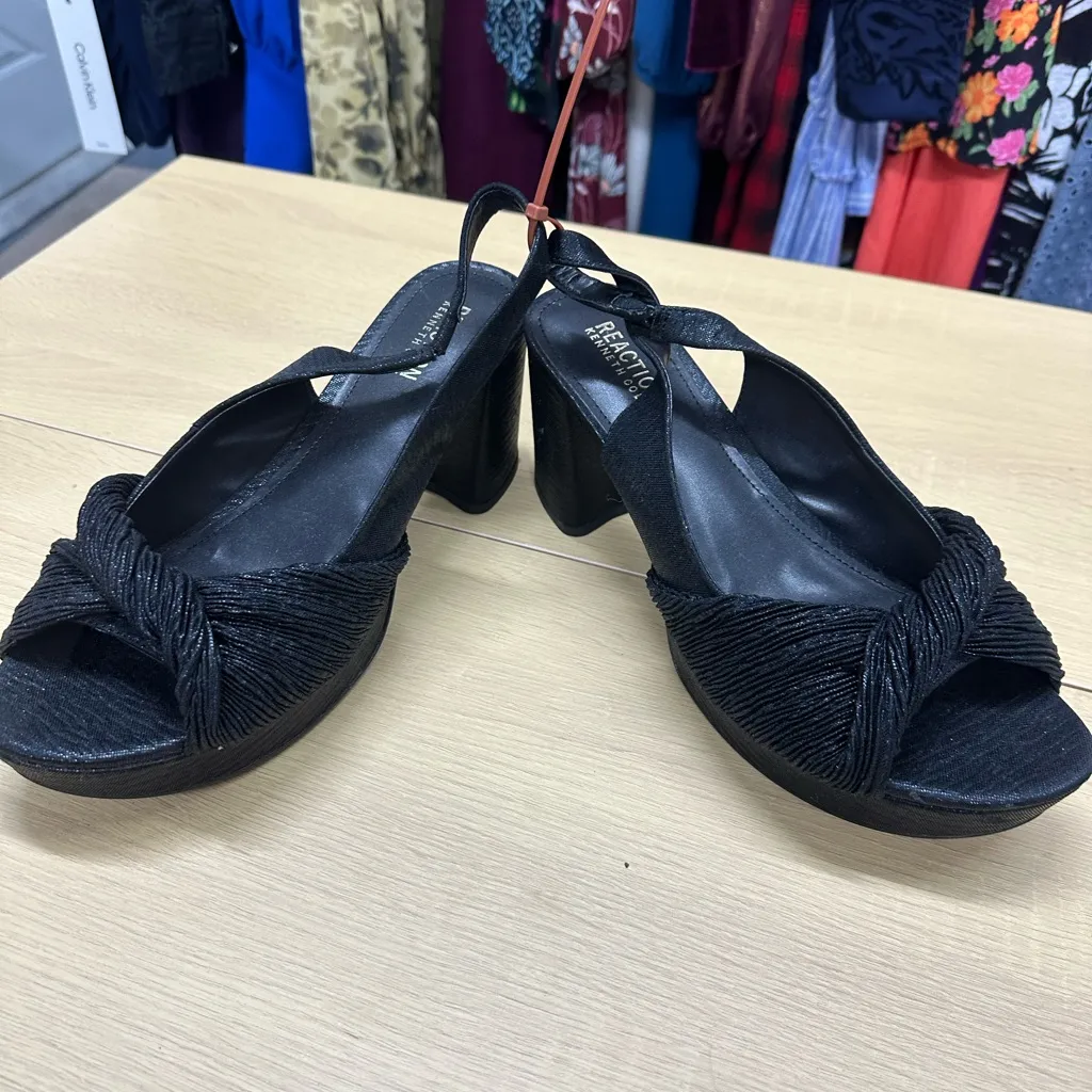 Kenneth Cole Reaction  Black Rylee Platform Metallic Sandals SIZE 9.5 … - Image 6