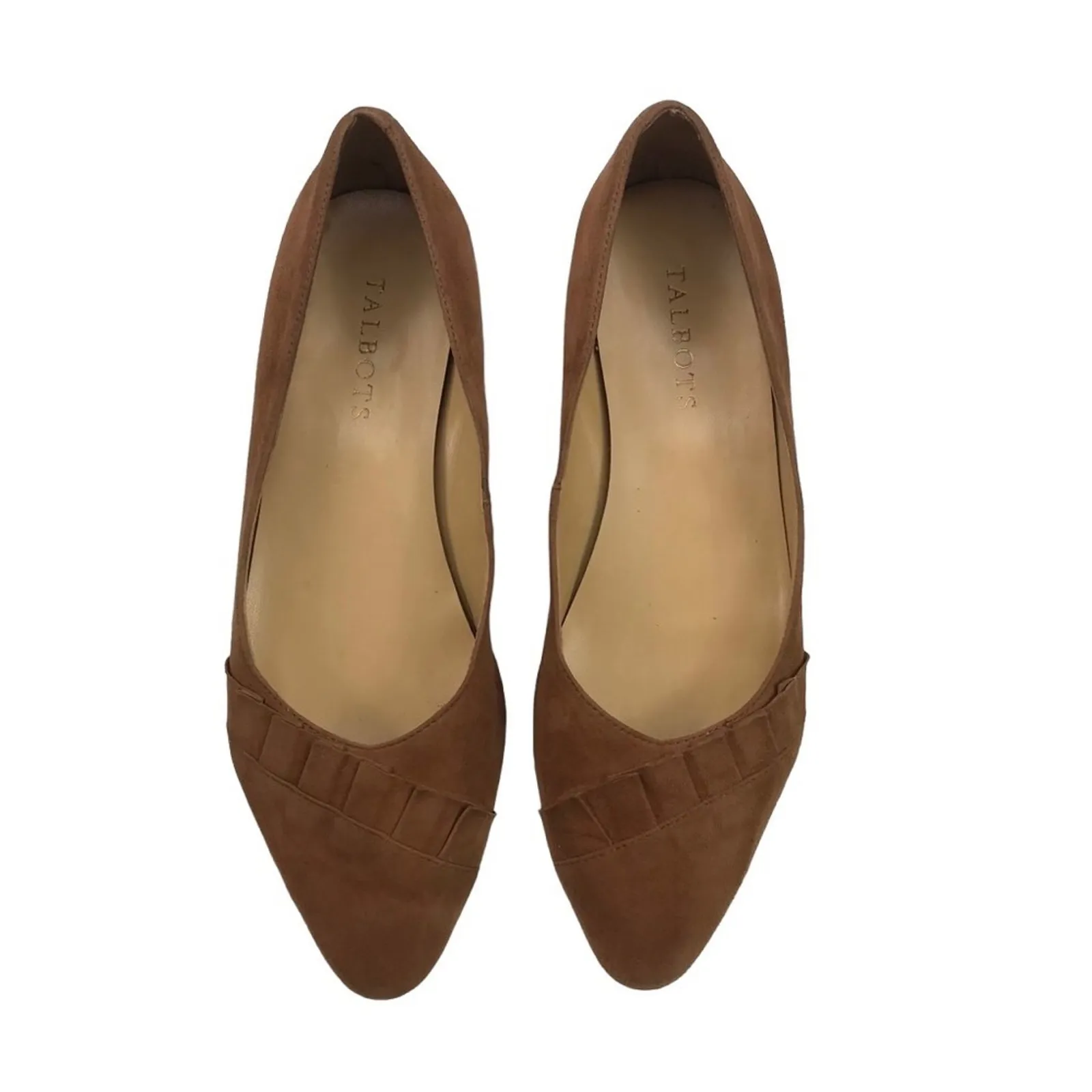 TALBOTS Pleated Ballet Shoe Women 7.5M Tan Suede Office Business Romantic Retro - Image 3