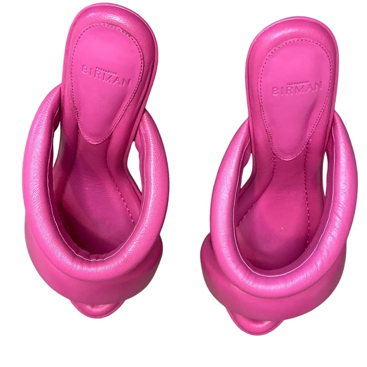 Alexandre Birman Hot Pink Lilla Leather Slide Sandals Heels Size 8.5 IT 38.5 - Image 4