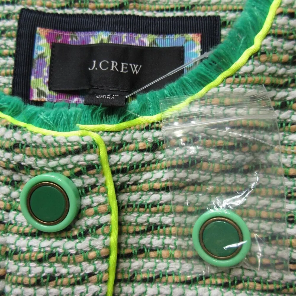 NWoT J.Crew Cropped Lady Jacket in Seaweed Tweed Neon Piping 4 - Image 4