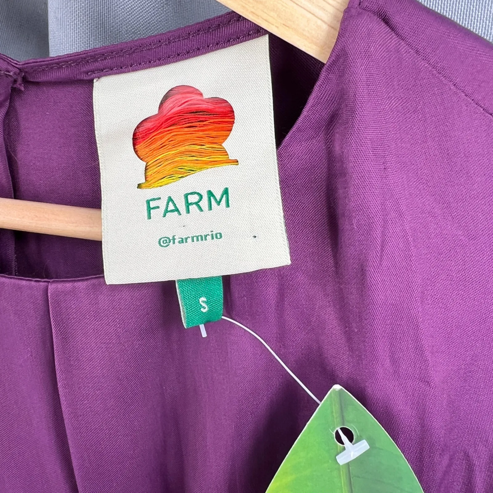 Farm Rio Purple Dress Balloon Sleeve Piping Cutout Mid Calf Size Small New - Image 7