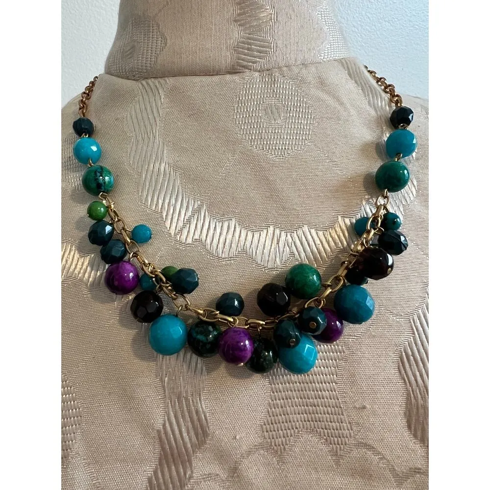 Beaded Aqua and Violet Necklace Blue - Image 4