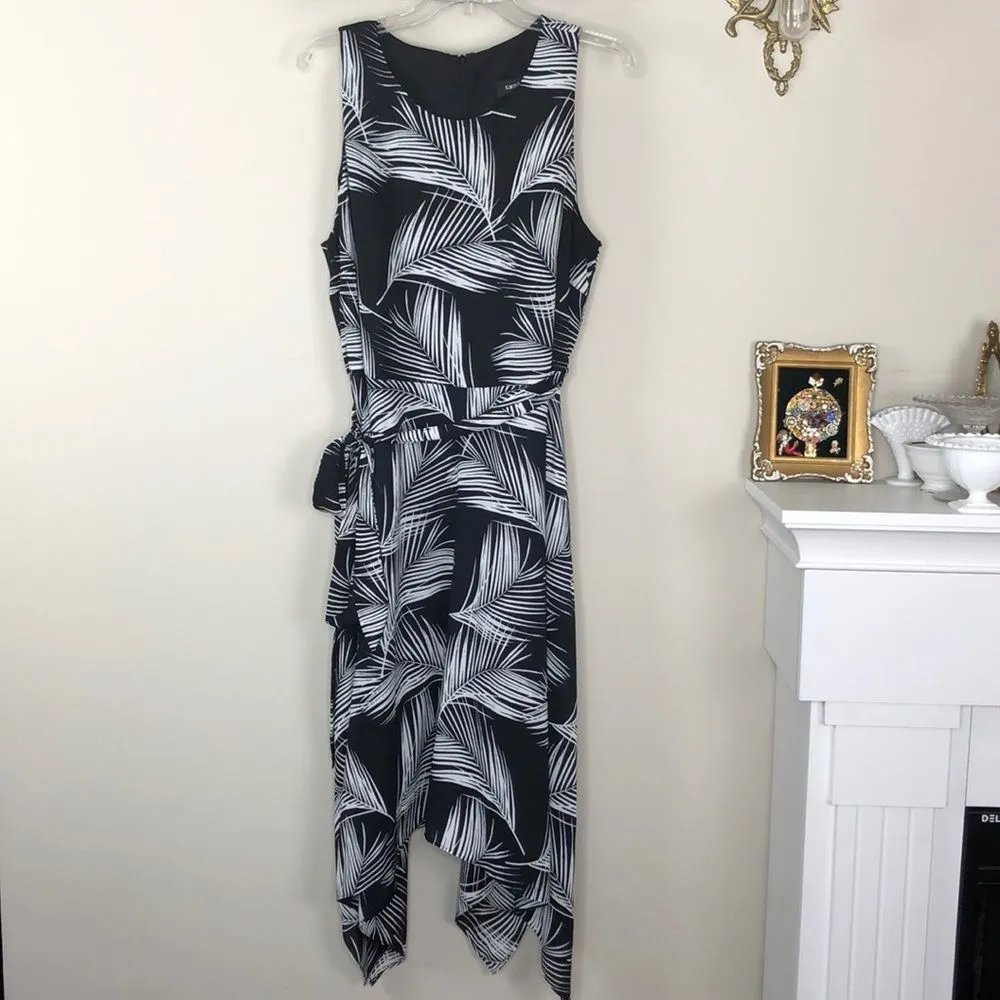 Karen Kane Sharkbite Hem Palm Print Midi Dress - Image 6